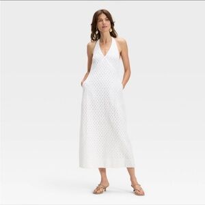 Eyelet White Halter Maxi Dress